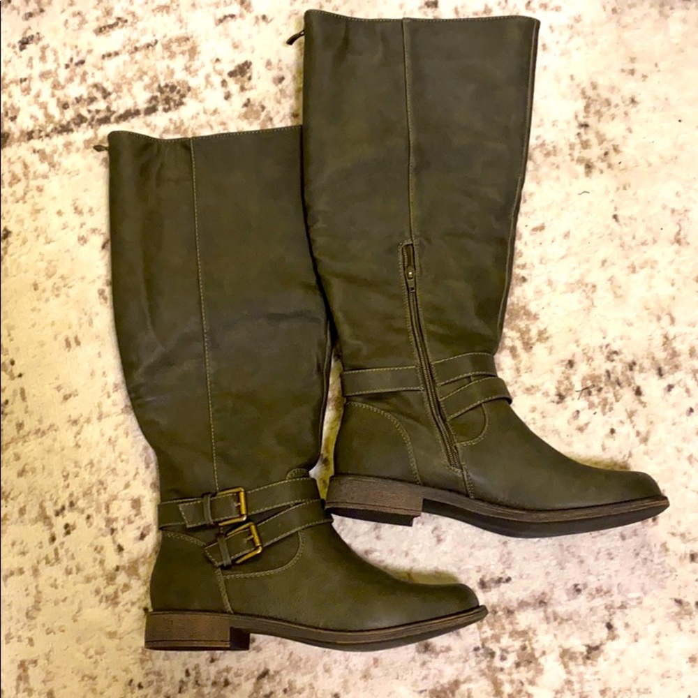 JustFab Olive Combat & Moto Boots